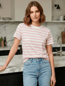 Camiseta Feminina Listrada de Manga Curta Grossa Camiseta Casual de Verão