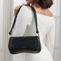 Bolsa de ombro feminina com alça ajustável, bolsa feminina elegante em couro preto, bolsa de ombro para presente.