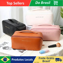 Bolsa Necessaire Feminina para Maquiagem e Cosméticos, em Couro, Grande Capacidade, Portátil, para Viagens