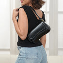 Bolsa de ombro feminina com alça ajustável, bolsa feminina elegante em couro preto, bolsa de ombro para presente.