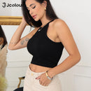 Blusa feminina sem mangas, modelo regata curto, estilo casual de verão, cropped, com gola alta sexy.
