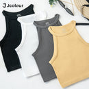 Blusa feminina sem mangas, modelo regata curto, estilo casual de verão, cropped, com gola alta sexy.