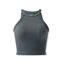 Blusa feminina sem mangas, modelo regata curto, estilo casual de verão, cropped, com gola alta sexy.