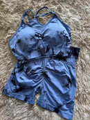 Conjunto de Yoga Feminino Respirável e Macio, composto por Calça Regata e Shorts (Conjunto de 2 Peças)