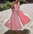 Vestido Longo Feminino Verão 2025 Novo de Cor Sólida Moda Elegante Estilo Retrô com Cinto Dopamina Roupas Femininas