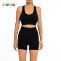 Frete grátis Jcolour Conjunto de Top e Shorts Esportivo Feminino, Respirável e de Secagem Rápida para Yoga e Corrida