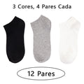 12 Pares, Meias Curtas Tipo Barco, Meias de Algodão, Leves, Respiráveis, Meias Curtas, Contendo Algodão