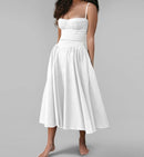 Vestido Longo Feminino Verão 2025 Novo de Cor Sólida Moda Elegante Estilo Retrô com Cinto Dopamina Roupas Femininas