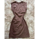 Vestido sem mangas de cor lisa, confortável, em algodão.