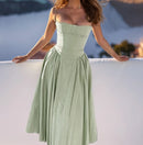 Vestido Longo Feminino Verão 2025 Novo de Cor Sólida Moda Elegante Estilo Retrô com Cinto Dopamina Roupas Femininas
