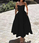 Vestido Longo Feminino Verão 2025 Novo de Cor Sólida Moda Elegante Estilo Retrô com Cinto Dopamina Roupas Femininas