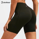 Shorts de ginástica femininos, calças de ioga elásticas, shorts com bolso portátil, leggings de corrida, respiráveis no verão.