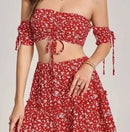 Conjunto sexy de shorts sem alça, ombros descobertos e saia slim para verão em estilo de férias de praia, conjunto feminino sexy slim fit de duas peças